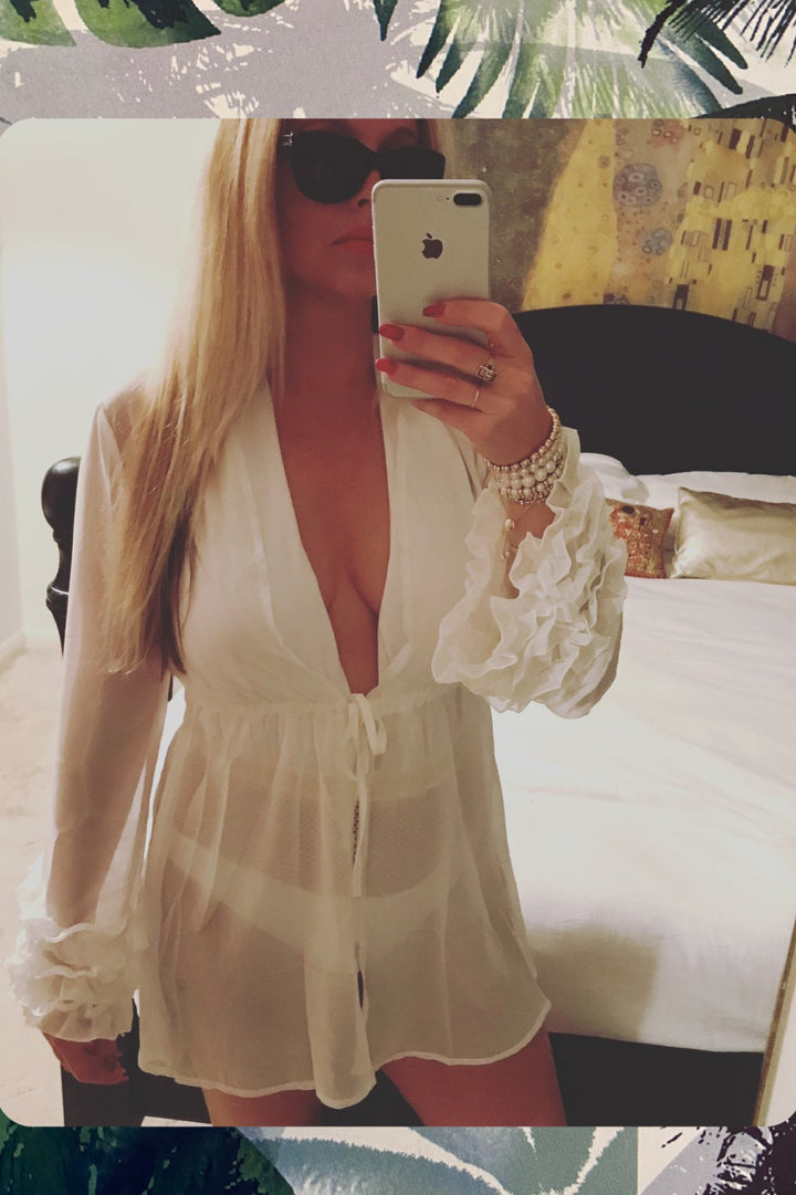 'Sofia' Ruffle Sleeve Cover Up- WHITE (38803505172)