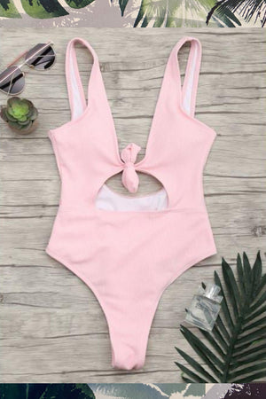 'Kourtney' Pink Tie Front One Piece (11146913876)