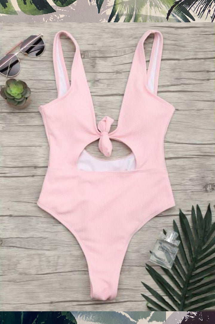 'Kourtney' Pink Tie Front One Piece (11146913876)