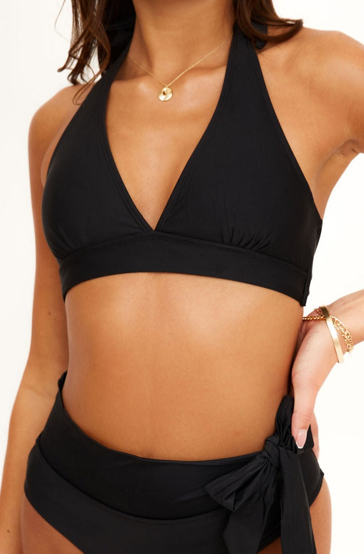 Ibiza Luxe Halter Neck Bikini Top in Black (6777116459117)