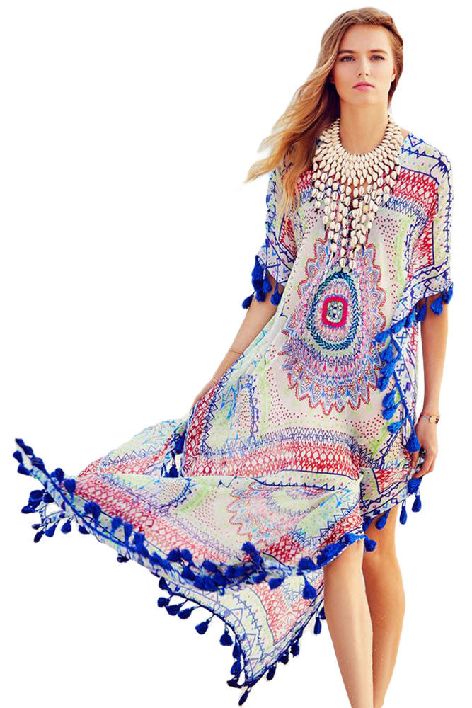 'Tropics' Blue Maxi Kaftan - Bikini Genie (10537322580)