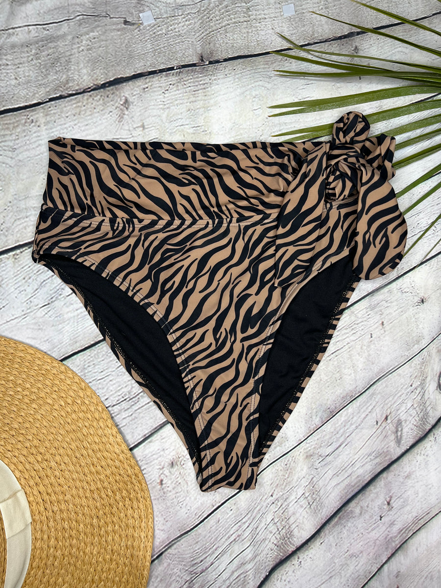 Ibiza Luxe High Waist Bikini Bottoms in Tan Zebra (6773050769517)