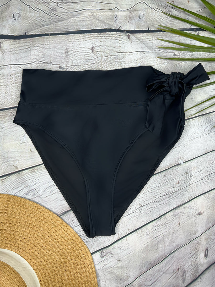 Ibiza Luxe High Waist Bikini Bottoms in Black (6773057093741)