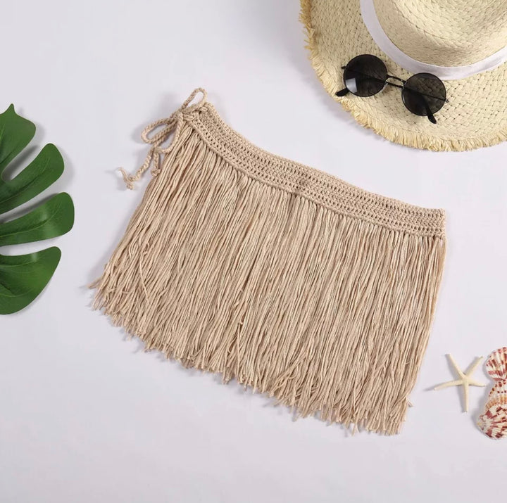 Copy of ' Tahiti ' fringe mini skirt in white (8089831932187)